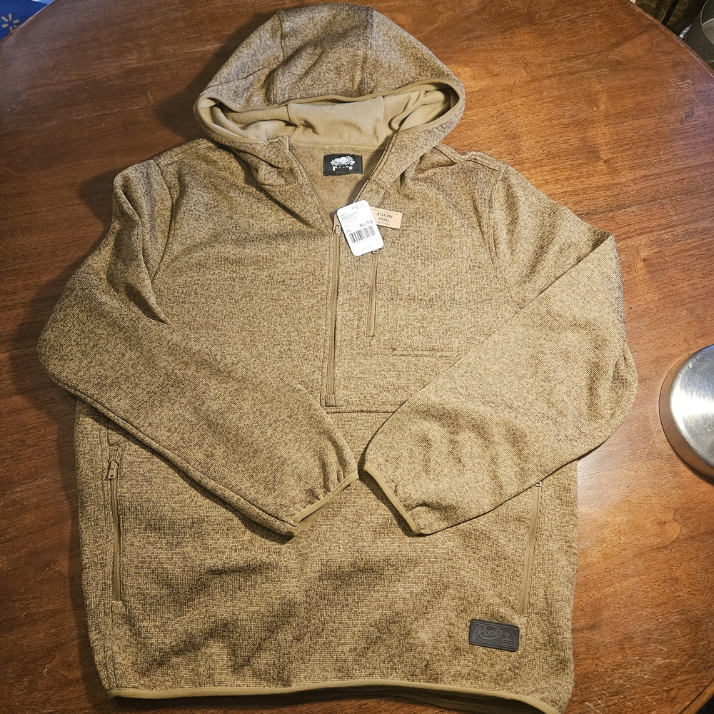 Roots Hooded Fleece Mens XL Anorak NWT
